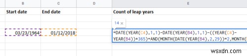 วิธีคำนวณจำนวนปีอธิกสุรทินระหว่างวันที่สองวันใน Excel 