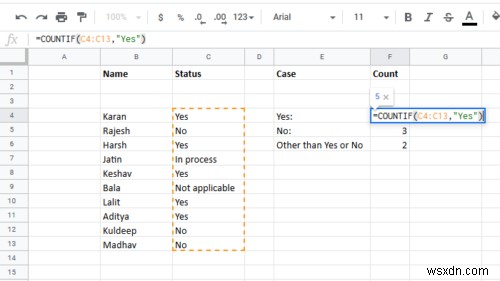 วิธีนับจำนวนรายการใช่หรือไม่ใช่ใน Excel 