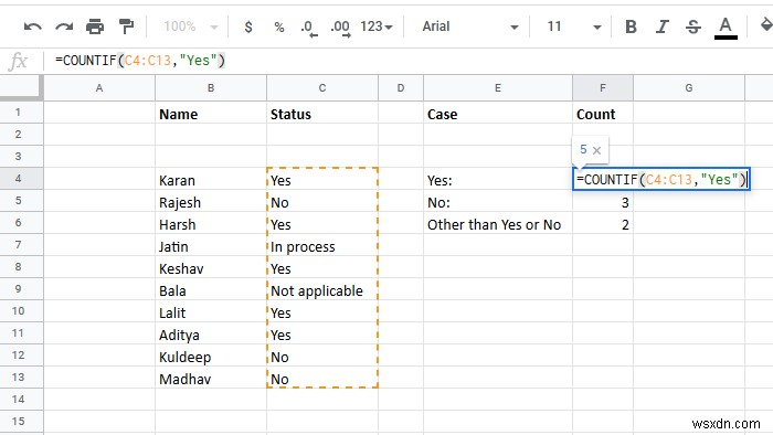 วิธีนับจำนวนรายการใช่หรือไม่ใช่ใน Excel 