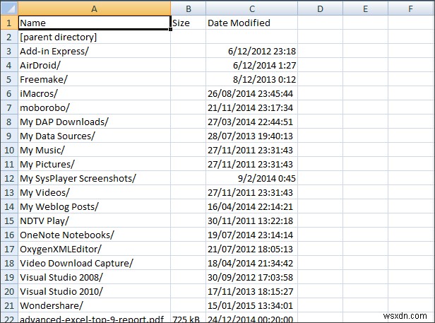 วิธีรับรายการไฟล์ในโฟลเดอร์ไปยัง Excel 