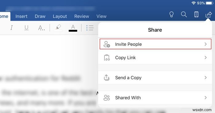 วิธีเชิญบุคคลอื่นให้แก้ไขเอกสาร Word บน iPad 