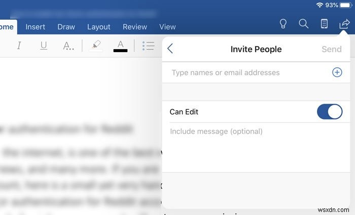 วิธีเชิญบุคคลอื่นให้แก้ไขเอกสาร Word บน iPad 