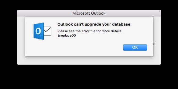 Outlook ไม่สามารถอัปเกรดฐานข้อมูลของคุณใน macOS