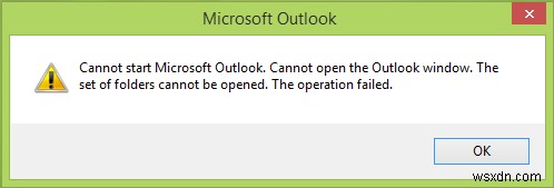 ไม่สามารถเริ่ม Microsoft Outlook, ไม่สามารถเปิดหน้าต่าง Outlook ได้ 