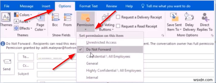 วิธีป้องกันการส่งต่ออีเมลใน Outlook 