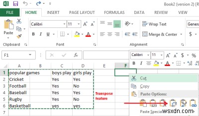 ฟีเจอร์ Transpose ใน Excel:แปลงข้อมูลแถวแนวนอนเป็นสไตล์ชีตคอลัมน์แนวตั้ง 