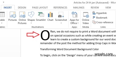 วิธีเปลี่ยนสีพื้นหลังและเพิ่ม Drop Caps ใน Word 