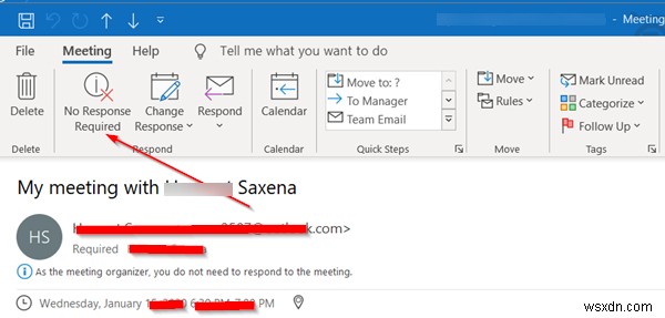 ตัวเลือกการตอบกลับการประชุมของ Outlook ไม่สามารถมองเห็นได้สำหรับคำเชิญ 