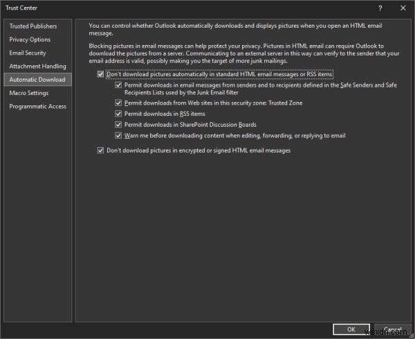ทำให้ Outlook ดาวน์โหลดรูปภาพในข้อความอีเมลโดยอัตโนมัติ 