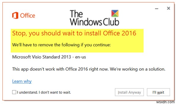 หยุด คุณควรรอติดตั้งข้อผิดพลาด Office 2016 บน Windows 10 
