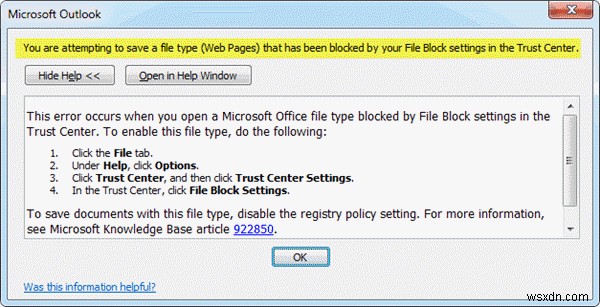 วิธีเปลี่ยนการตั้งค่า File Block ในโปรแกรม Microsoft Office 
