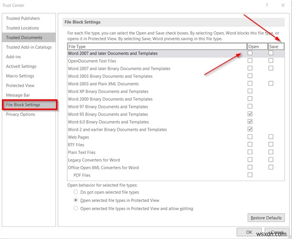 วิธีเปลี่ยนการตั้งค่า File Block ในโปรแกรม Microsoft Office 