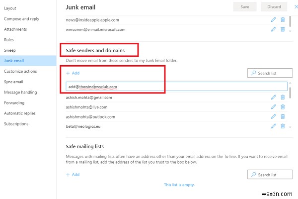วิธีเพิ่มบุคคลในรายชื่อผู้ส่งที่ปลอดภัยใน Outlook 