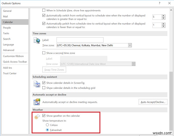 วิธีเปลี่ยนอุณหภูมิสภาพอากาศในปฏิทินจากฟาเรนไฮต์เป็นเซลเซียสใน Outlook 