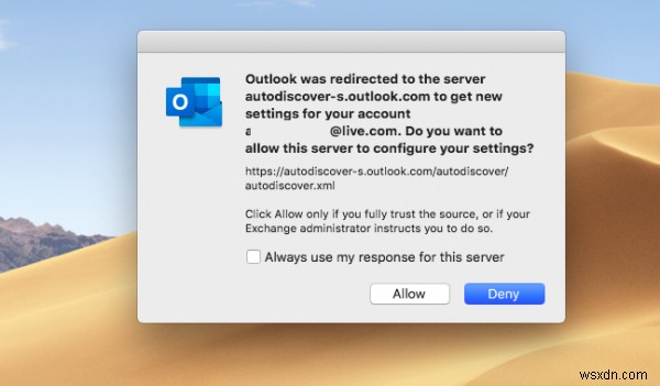 วิธีระงับคำเตือนการเปลี่ยนเส้นทางการค้นหาอัตโนมัติใน Outlook for Mac 