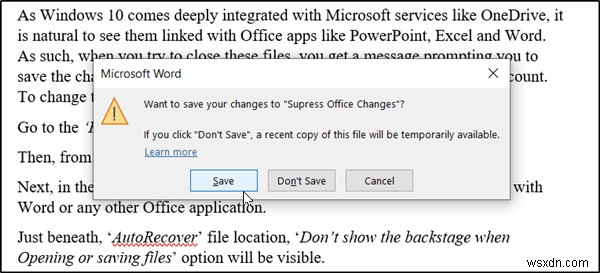 คืนค่ากล่องโต้ตอบ  บันทึกเป็น  เก่าสำหรับแอป Office 365 บน Windows 10 