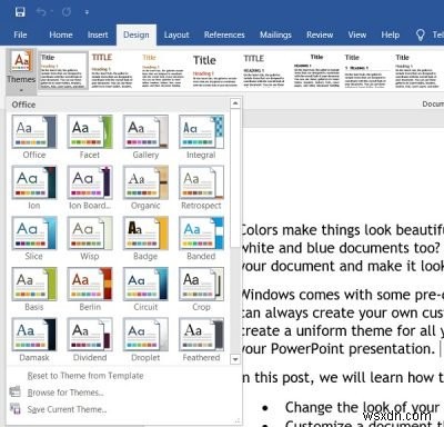 วิธีเปลี่ยนสีธีมเอกสารในโปรแกรม Microsoft Office 