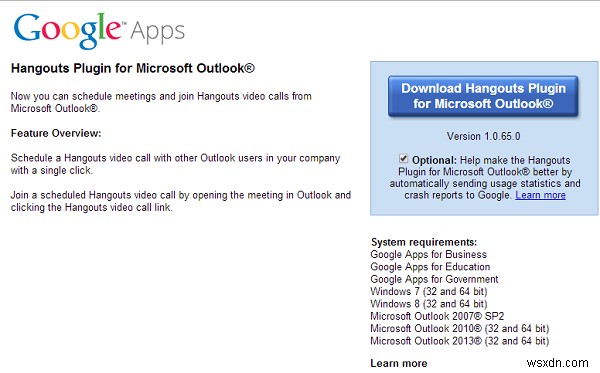โปรแกรมเสริม Google Meet สำหรับ Microsoft Outlook 