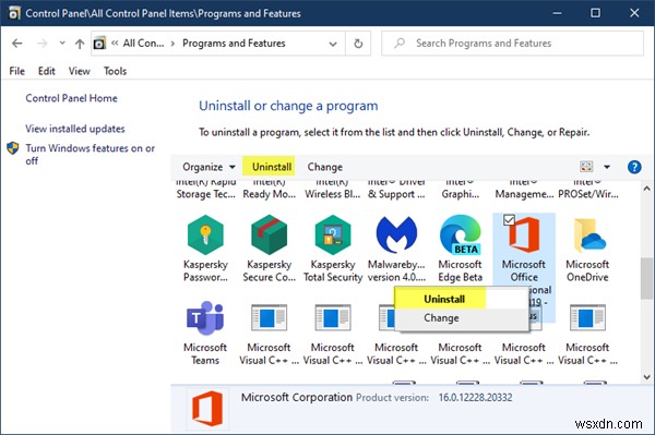 วิธีถอนการติดตั้ง Microsoft Office หรือ Office 365 ใน Windows 10 