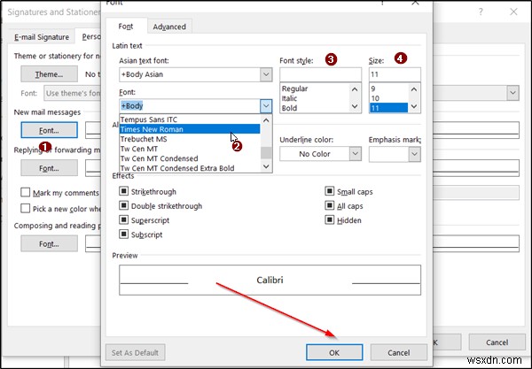 วิธีเปลี่ยนฟอนต์ สี สไตล์ และขนาดเริ่มต้นใน Microsoft Outlook 