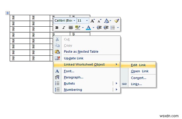 วิธีแทรกสเปรดชีต Excel ในเอกสาร Word 