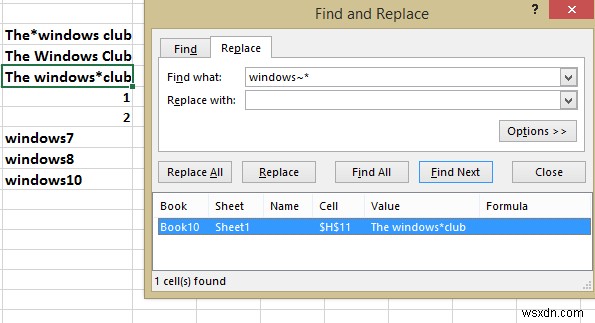 วิธีค้นหาและแทนที่อักขระตัวแทนใน Excel