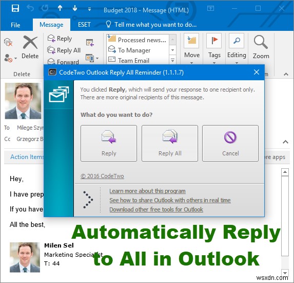 ตอบกลับทุกคนใน Outlook โดยอัตโนมัติโดยใช้ปลั๊กอิน Reply All Reminder