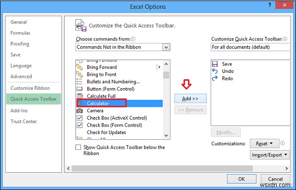 วิธีเพิ่ม Windows Calculator ลงใน Excel Quick Access Toolbar 