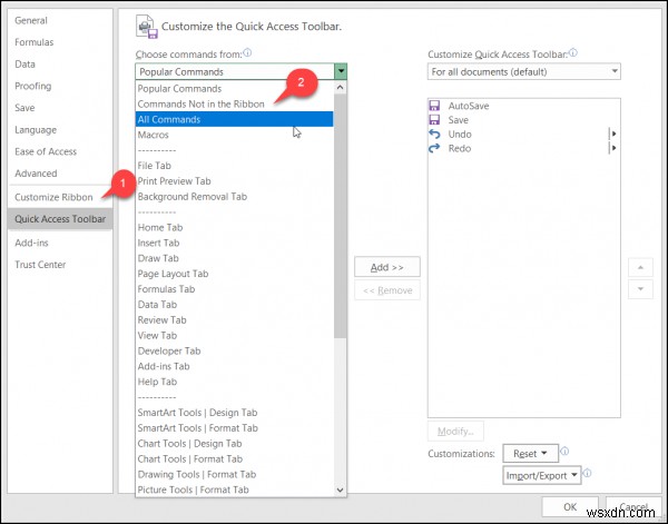 เพิ่มปุ่มเวิร์กบุ๊กที่แชร์ไปยังแถบเครื่องมือด่วนใน Excel 