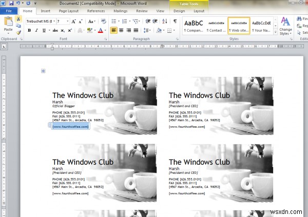 วิธีออกแบบนามบัตรโดยใช้ Microsoft Word 