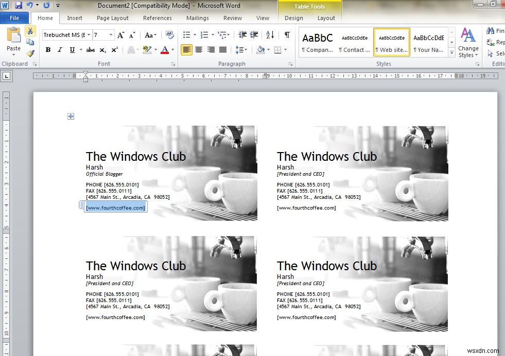 วิธีออกแบบนามบัตรโดยใช้ Microsoft Word 