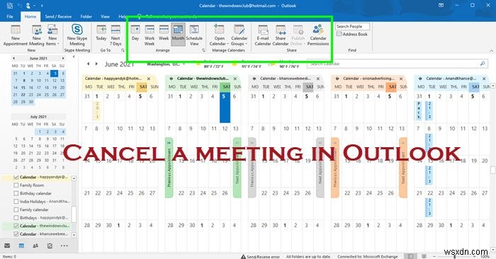 วิธียกเลิกการประชุมในปฏิทิน Outlook 