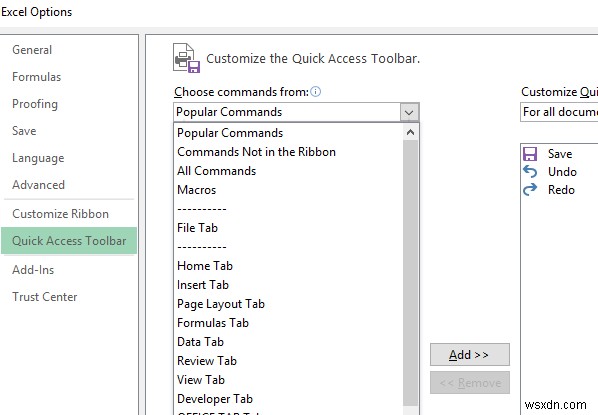 กำหนดแถบเครื่องมือด่วนใน Excel เพื่อให้เหมาะกับคุณ 