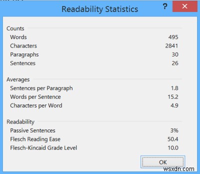 ฟีเจอร์สถิติความสามารถในการอ่านใน Microsoft Word 