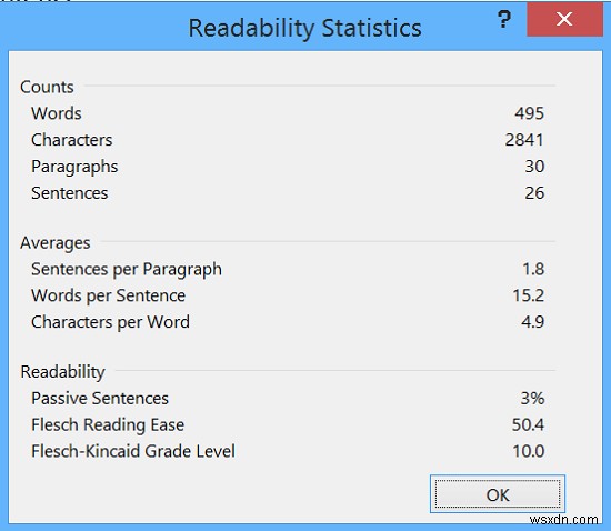 ฟีเจอร์สถิติความสามารถในการอ่านใน Microsoft Word 