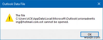 ข้อความไม่สามารถเปิดไฟล์ใน Outlook – ไฟล์ข้อมูล Outlook 