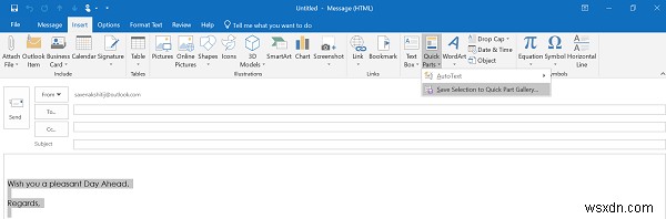 วิธีใช้ Quick Parts เพื่อวางข้อความจาก Microsoft Word ไปยัง Outlook 
