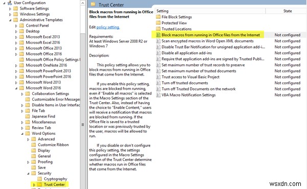 ป้องกันและบล็อก Macros ไม่ให้ทำงานใน Microsoft Office โดยใช้ Group Policy 