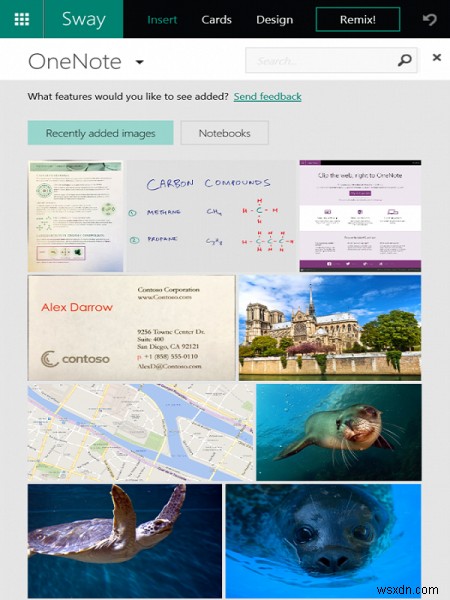 วิธีเพิ่มรูปภาพ OneNote และการฝังเว็บใน Office Sway 