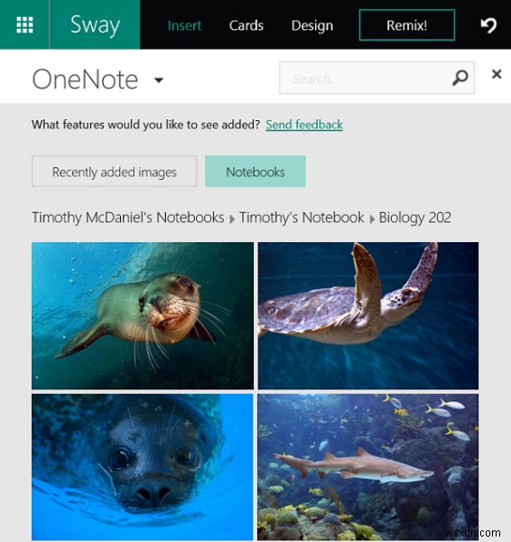 วิธีเพิ่มรูปภาพ OneNote และการฝังเว็บใน Office Sway 