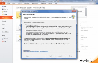 จำกัดการเข้าถึงเอกสารของคุณโดยใช้บริการจัดการสิทธิ์ในข้อมูลใน Office 