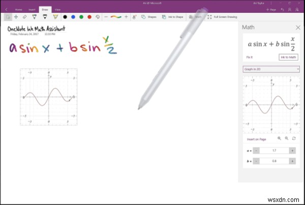 วิธีการสร้างกราฟสมการใน OneNote สำหรับ Windows 10 