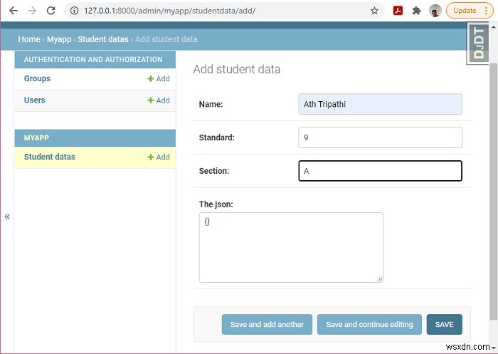 การเพิ่มฟิลด์ JSON ในรุ่น Django 