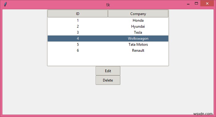 ลบและแก้ไขรายการใน Tkinter TreeView 