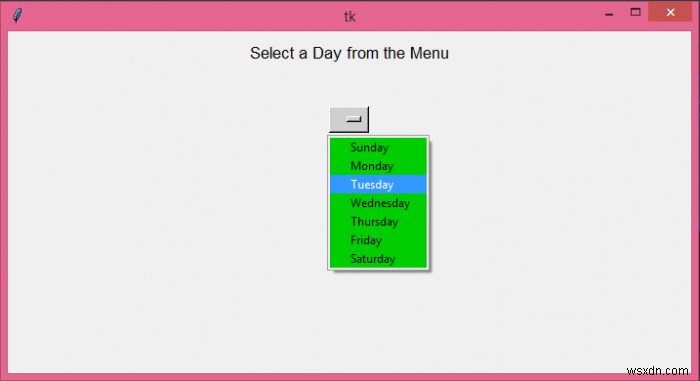 จะเปลี่ยนสีพื้นหลังเมนูของวิดเจ็ต OptionMenu ของ Tkinter ได้อย่างไร 