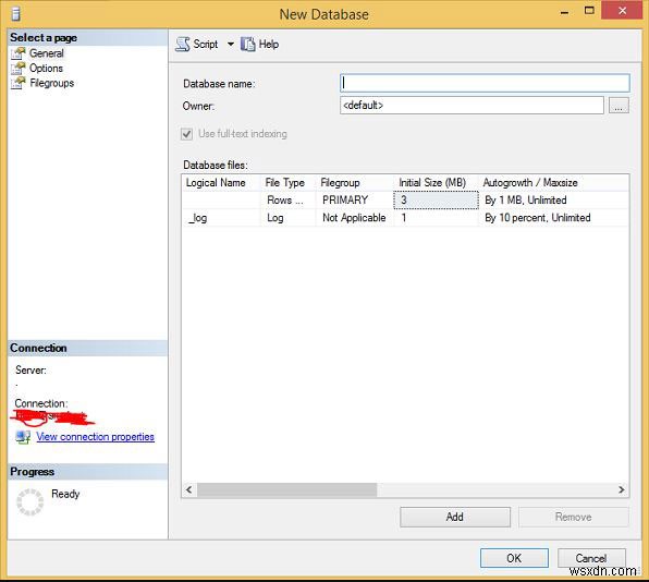 วิธีสร้างฐานข้อมูลใน MS SQL Server 