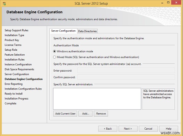 คำแนะนำในการติดตั้ง MS SQL Server 