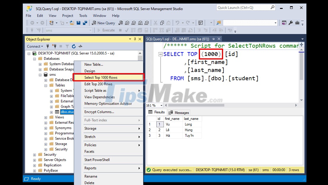 การทำงานพื้นฐานกับฐานข้อมูลใน Microsoft SQL Server 