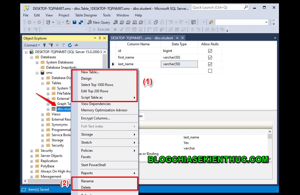 การทำงานพื้นฐานกับฐานข้อมูลใน Microsoft SQL Server 