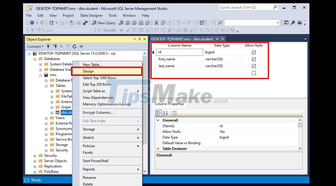 การทำงานพื้นฐานกับฐานข้อมูลใน Microsoft SQL Server 